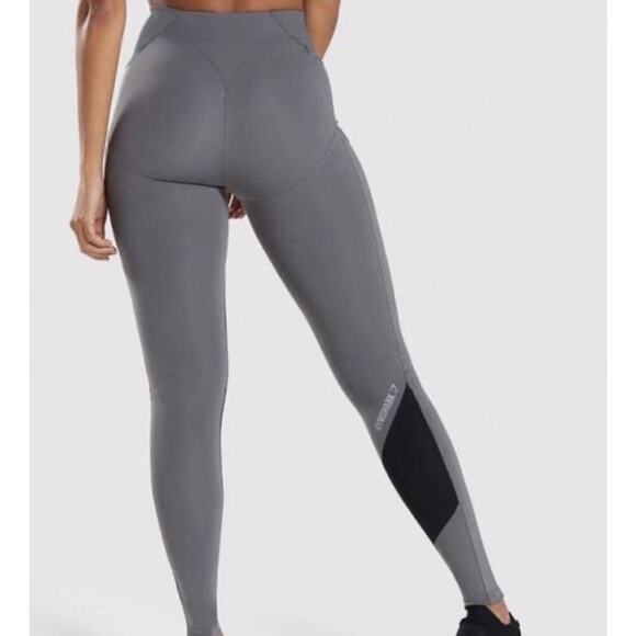 Gymshark Asymmetrical Gray Black Leggings S Small Booty Contour Colorblock Pants - Picture 3 of 7